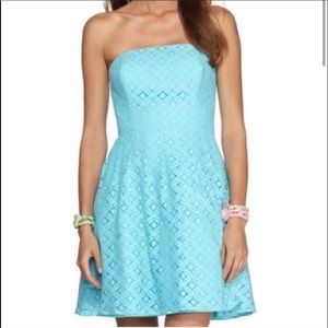 Lilly Pulitzer Caitlin Dress Mini Strapless Aqua Blue Lace 4 NWT